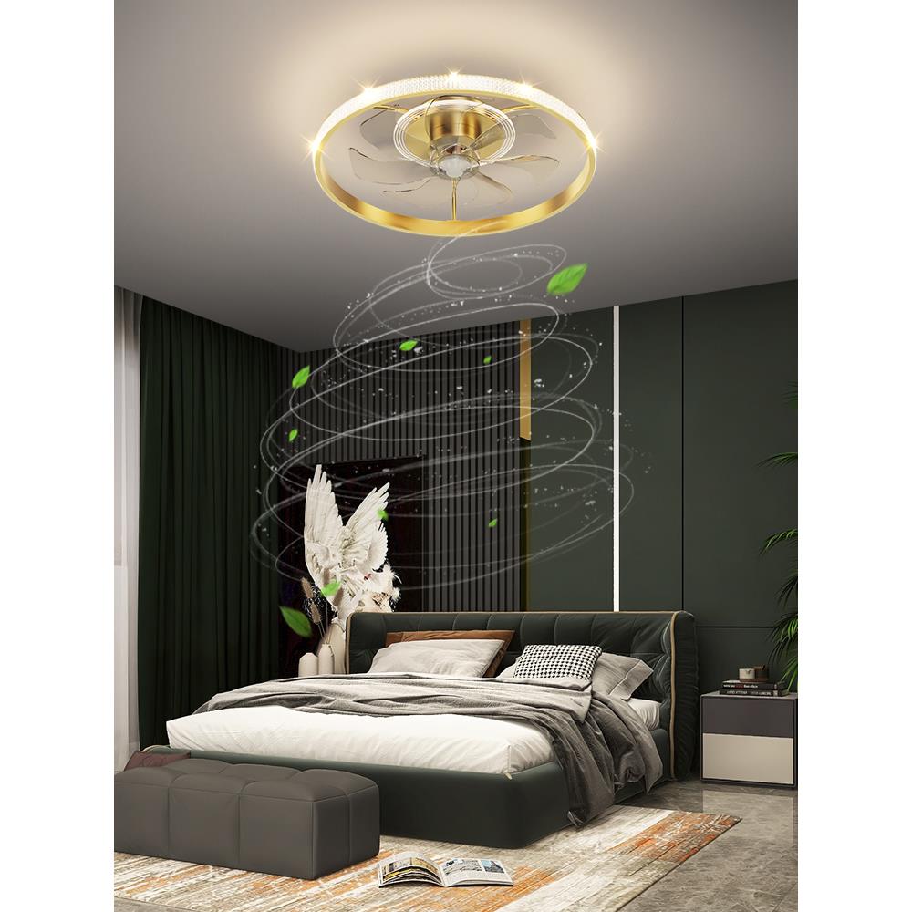 风扇灯轻奢创意主卧儿童房间圆形吸顶灯北欧轻奢温馨静音电扇灯具