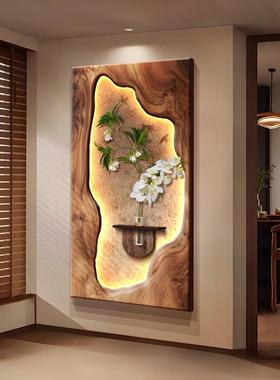 简约现代玄关装饰画入户正对门轻奢带灯挂画走廊灯画过道尽头壁画