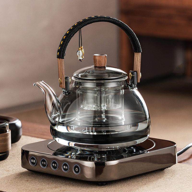 新款高端煮茶器防爆玻璃蒸煮一体提梁壶烧水泡茶具小型煮茶炉套装