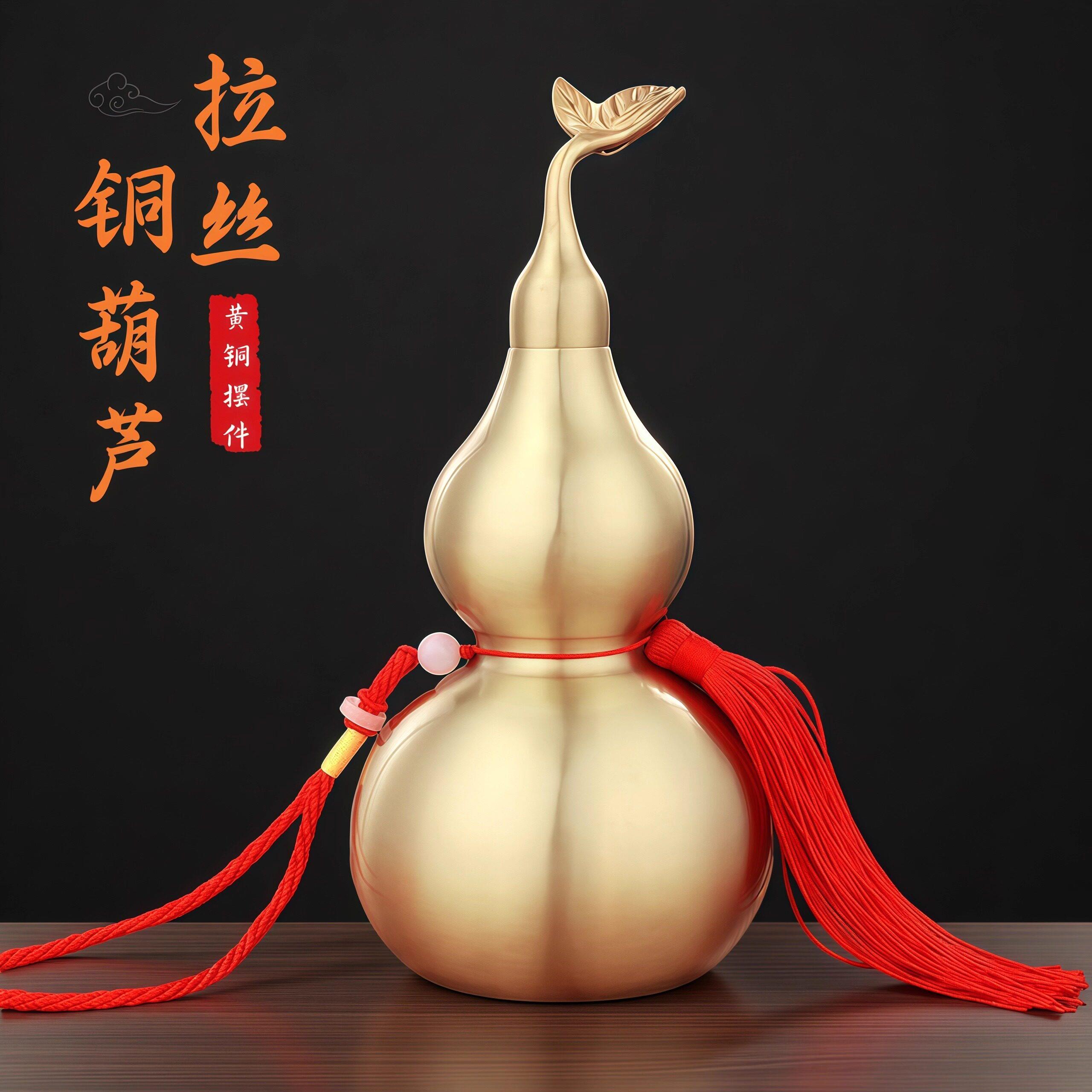 朱炳仁铜铜葫芦摆件纯黄铜制金属空心拉丝招财镇宅八卦福禄办公室