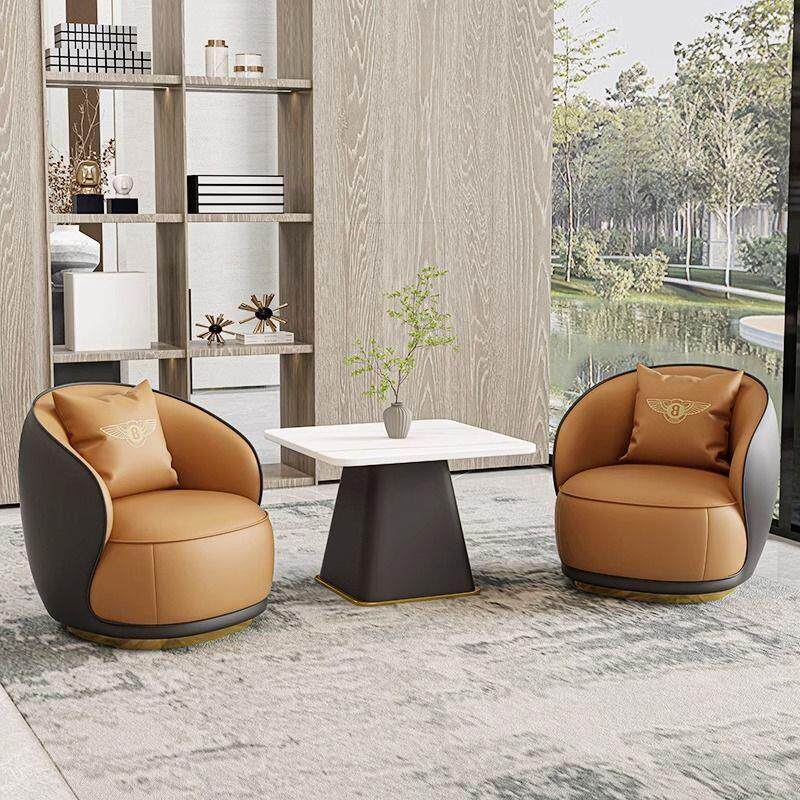 北欧现代会客售楼处洽谈单人沙发组合轻奢简约商务办公室接待桌椅