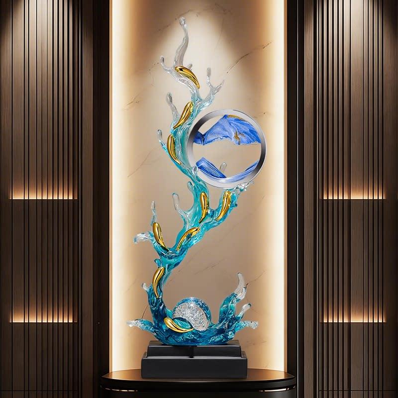 入户玄关九鱼聚财锦鲤鱼流沙画招财摆件办公室客厅乔迁新居礼物品
