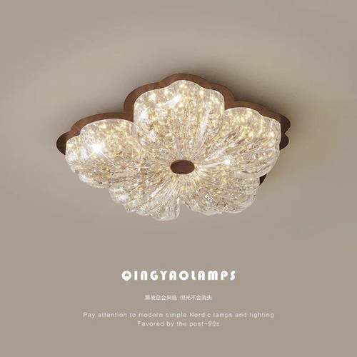 2025新款中古卧室吸顶灯金箔树脂护眼花朵房间高档主卧室吸顶灯