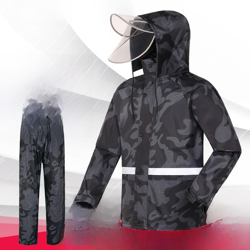 迷彩雨衣套装双层加厚分体男雨衣雨裤套装钓鱼专用全身防水大帽檐