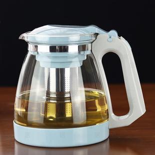 茶具 蓝色加厚耐热家用无铅玻璃泡茶壶大小号过滤网水壶冲茶壶套装