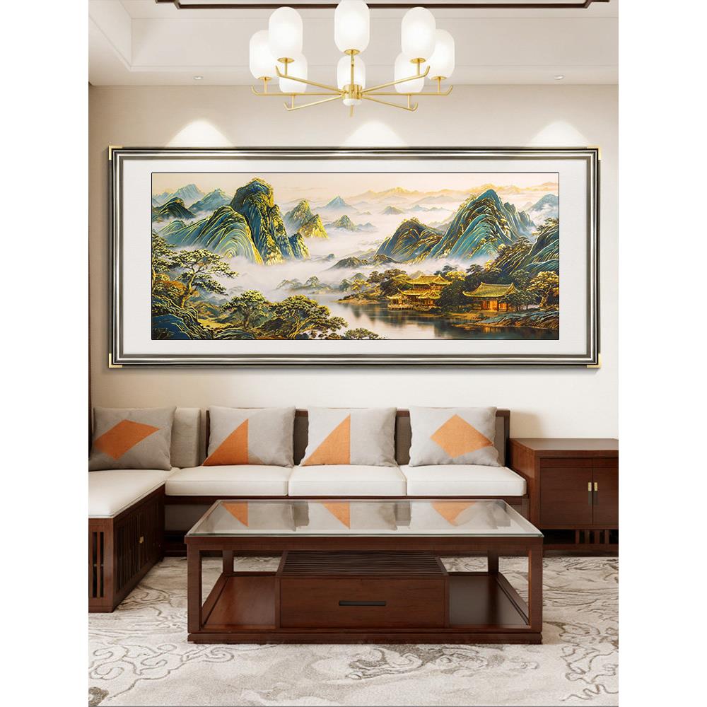 浮雕描金背有靠山办公室挂画山水画茶室客厅装饰画沙发背景墙画