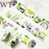 花苑庭影 WT手账胶带园林乡村花朵造景和纸PET模切装 饰 青野园趣