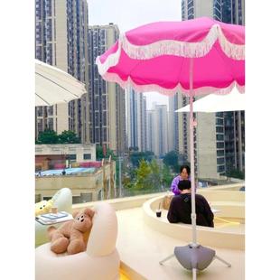 粉色沙滩遮阳伞白色户外道具太阳伞二折伞花园大沙滩伞促销广告伞