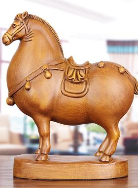 实木雕唐马摆件招财马到成功客厅书房办公室老板桌装饰品开业礼品