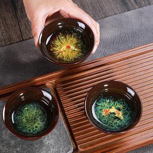 有鱼茶杯锦鲤主人杯单杯功夫茶具杯子品茗杯陶瓷立体小鱼茶盏套装