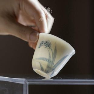 妙山堂手绘茶杯白瓷品茗杯女士喝茶茶具单个陶瓷客杯小容量主人杯