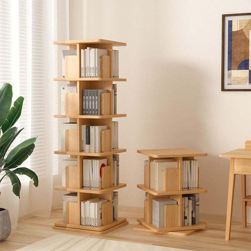 实木旋转书架360度书柜家用客厅可移动儿童落地一体靠墙放书