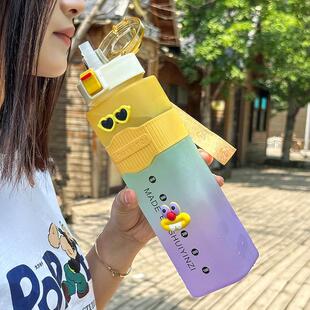夏女高颜值吸管两用塑料水杯学生专用便携大容量耐热杯子 2024新款