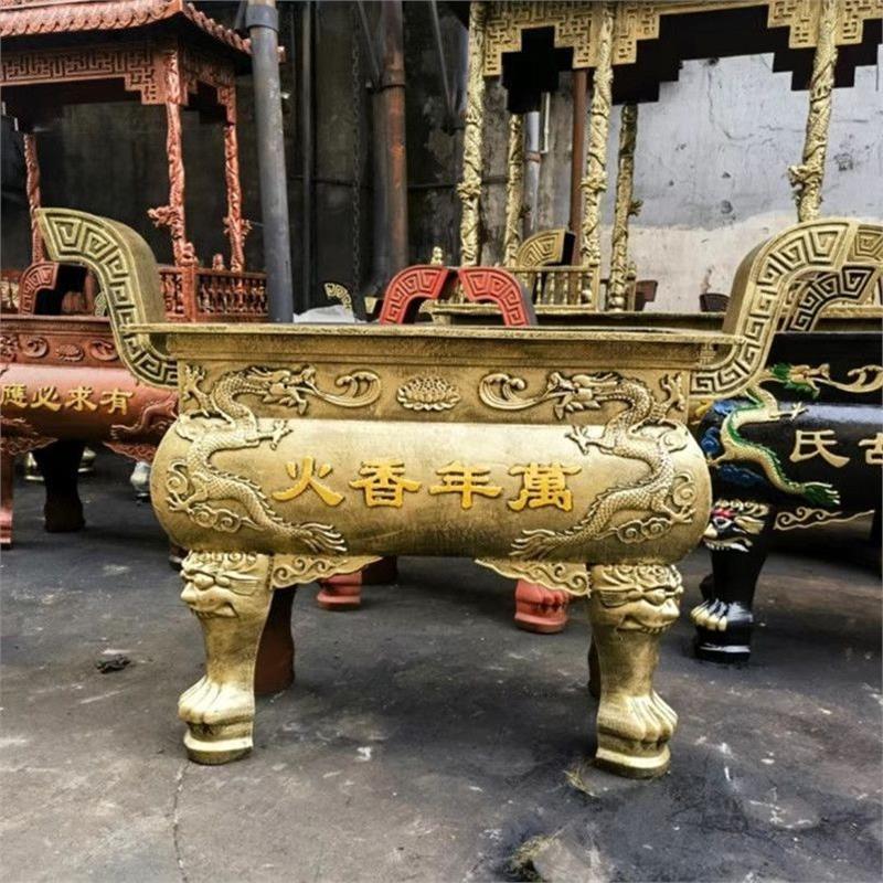 复古祠堂寺庙铸铁香炉烧纸炉室内外烧香大型寺院炉方形烧香鼎铸造