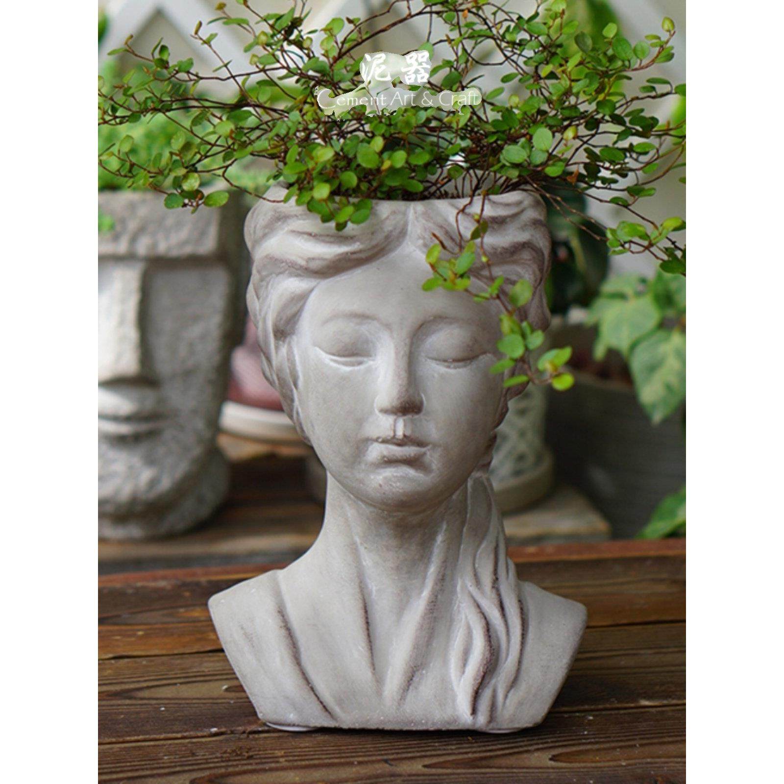 泥器 ins北欧艺术创意人头雕像女神复古花插水泥花盆家居装饰摆件,家居饰品,花盆,淘宝优惠券,粉丝福利购,淘宝优惠卷