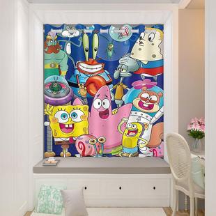窗帘卧室全遮光儿童房海绵宝宝2023新款可爱卡通小窗户家用免打孔