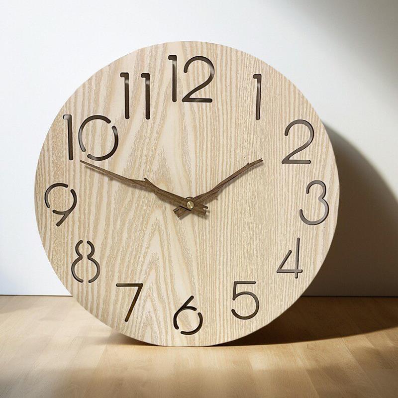 挂钟免打孔日式简约木纹客厅卧室北欧现代装饰钟 钟个性创意壁钟