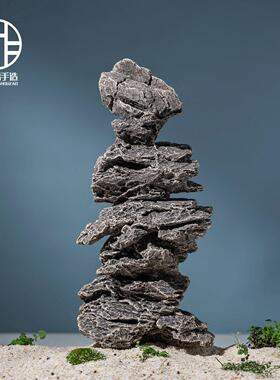 陶瓷鱼缸造景黑尾大勾鱼转圈摆件假山装饰吸水石爬台造景水景流水