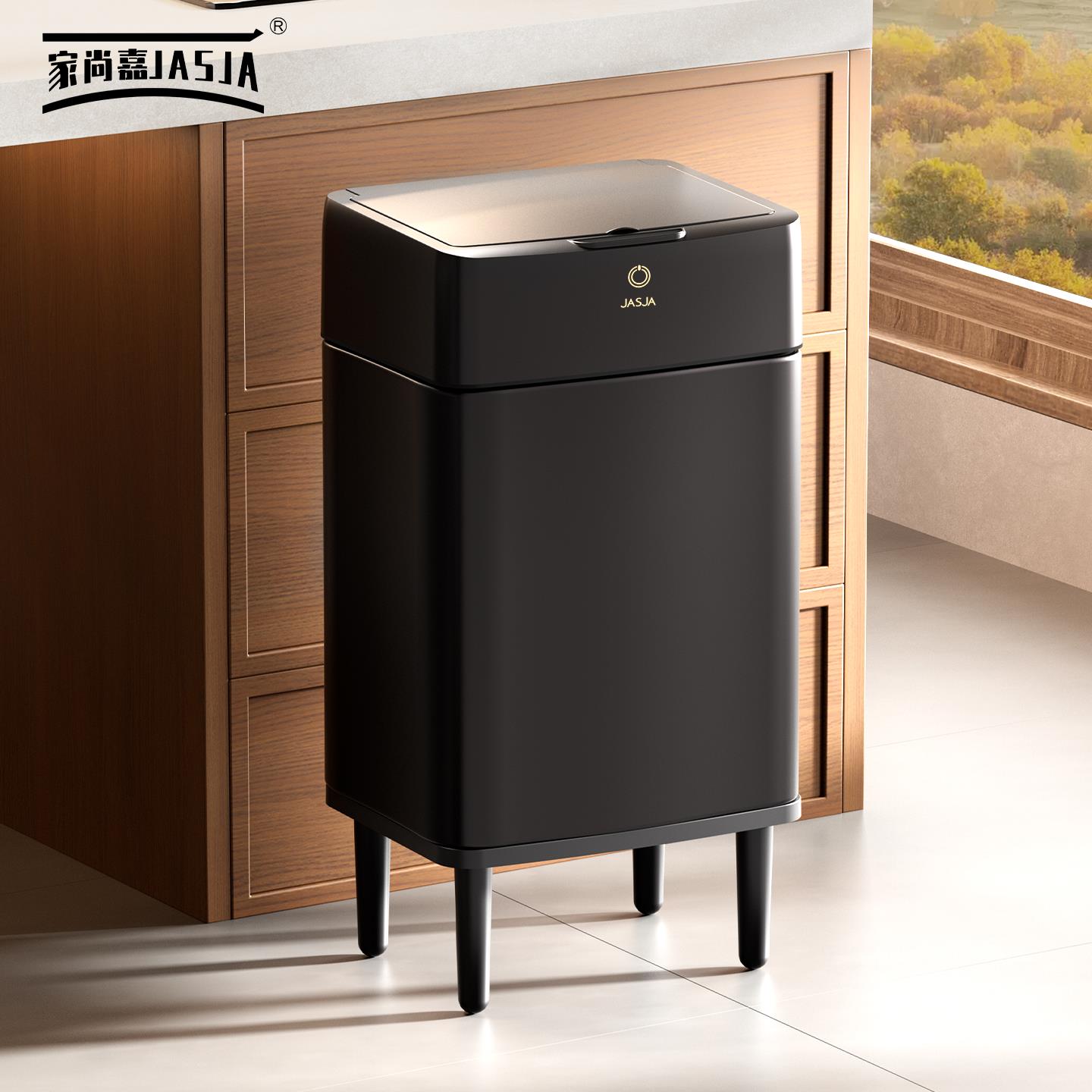 新款厨房免弯腰垃圾桶高颜值ins风轻奢智能感应带盖不脏手壁挂式