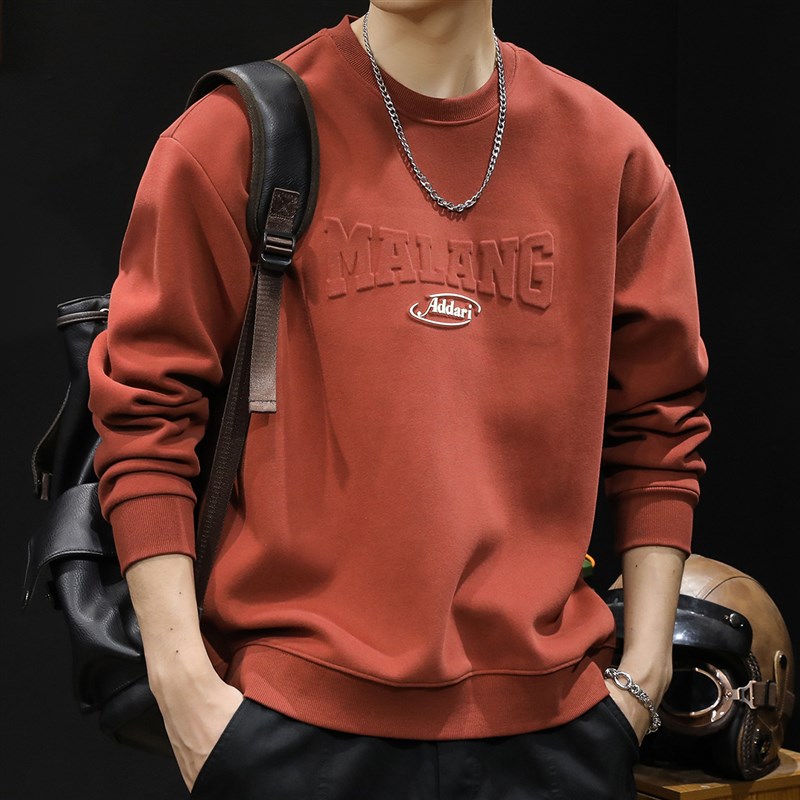 红色加绒卫衣男春秋款圆领男款衣服秋季2025新款长袖男Z士大码男