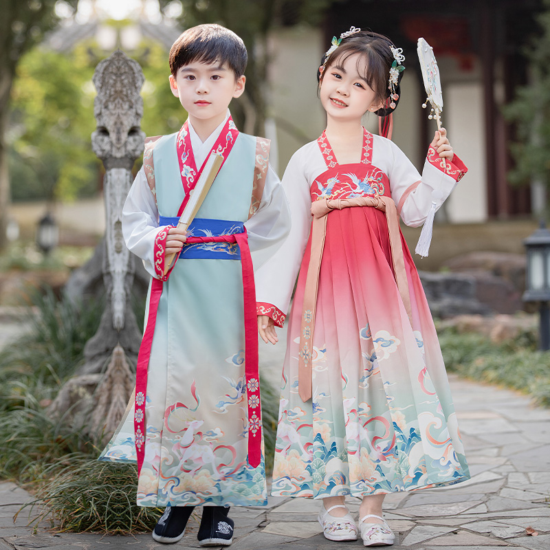汉服男童c女童2023新款儿童z国学服书童古装中国风唐装女朗诵演出