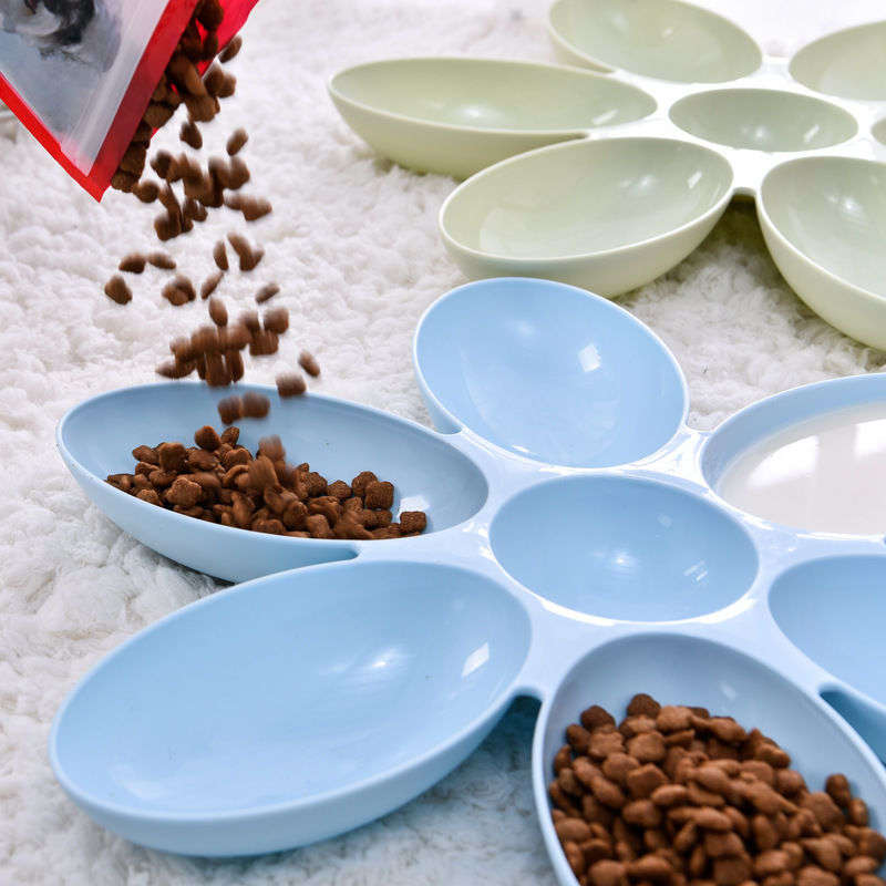 花瓣形六边果盘宠物猫碗狗碗多猫食G盘猫咪用品盘猫咪聚餐碗。