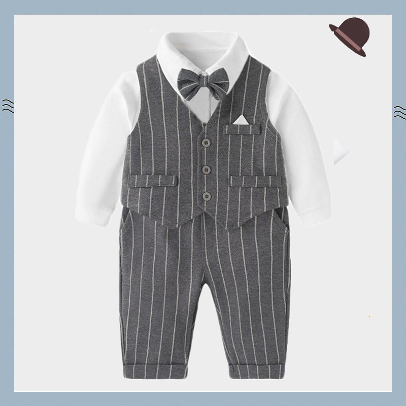 宝宝周岁礼服f西装婴儿生日领结小孩绅士套装男童百日宴会服三件