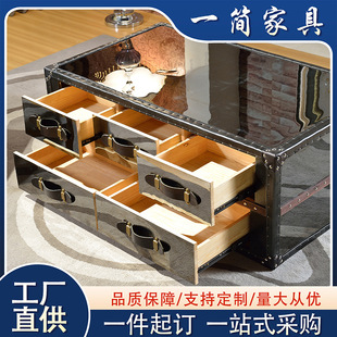 黑钛金色8K镜面不锈钢长方形茶几斗柜客厅沙发茶几防指纹定家用做