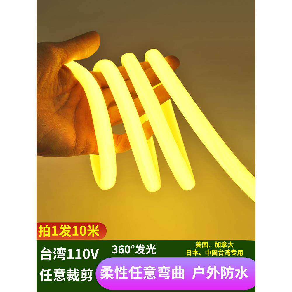 台湾110V电压 灯条霓虹圆形360度柔性 LED软灯带露营户外防水庭院