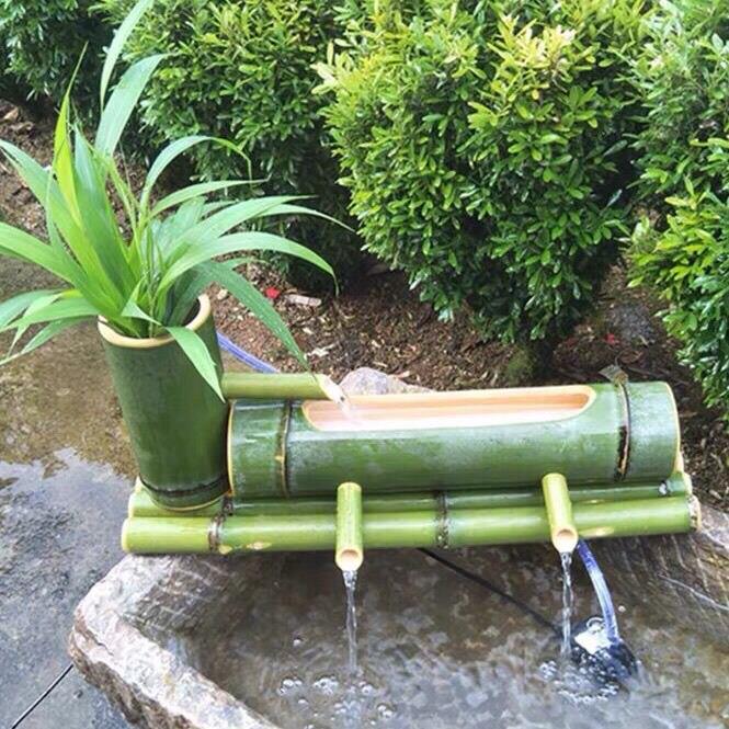 竹子流水器循环过滤竹筒家用流水摆件陶瓷鱼缸自动流水器增氧过滤