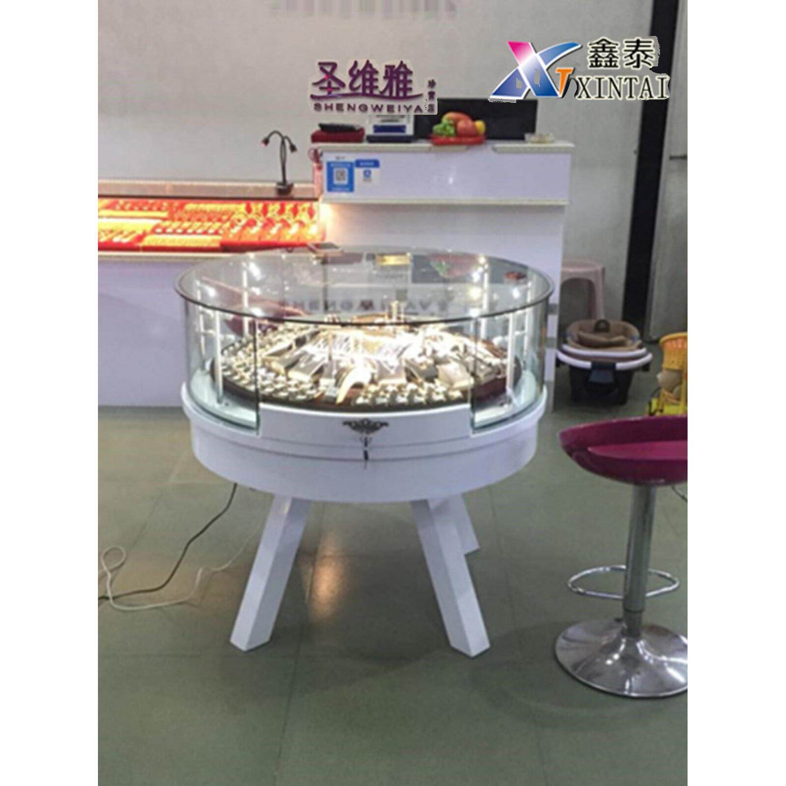 定制圆形玻璃展柜饰品首饰烤漆展柜圆形中岛展示柜珠宝玉器展示柜