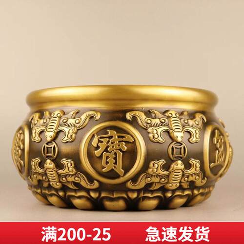 铜聚宝盆摆件家用客厅前台装饰品存钱罐财纯招铜制工艺礼品摆饰黄