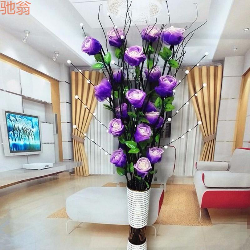 Q2W叶脉彷真玫瑰干燥花假花客厅落地摆件新房家居室内装饰花艺插