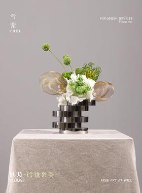 瑶瑶现代原创艺术绿色花艺【西敏西然】餐桌入口样板房软装