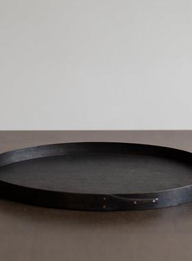 MORN- 現貨 夏克教黑色实木手工职人日式椭圆托盘餐盘桌面收纳
