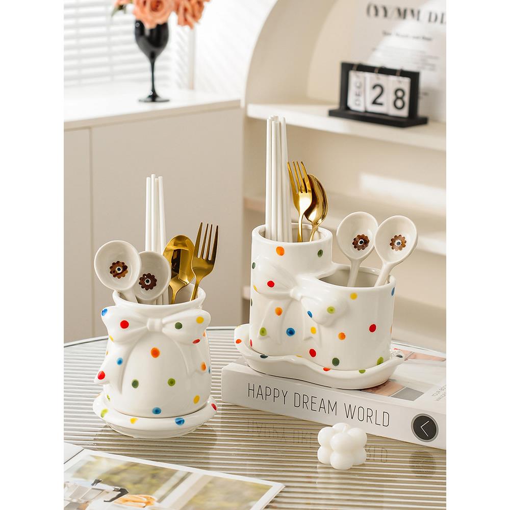 网红陶瓷筷子桶厨房家用勺子刀叉多功能筷子架排水筷子笼欧式储存