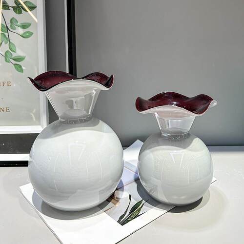 中古花瓶摆件法式高级感琉璃花器客厅橄榄绿色插花玻璃花器