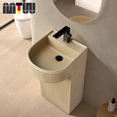 美陶湾立柱盆一体落地式 石头洗漱台洗手池 洗手盆奶油风艺术感立式