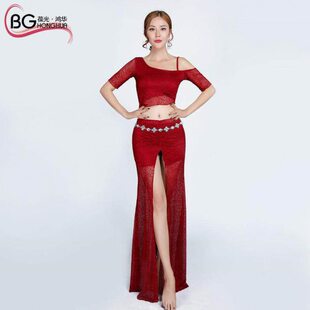肚皮舞练功服套装新款长裙演出开叉舞蹈服装东方2022蕾丝成人两女