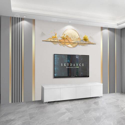 电视背景墙集成墙板新款麋鹿3d立体格栅影视墙沙发护墙板碳晶大板