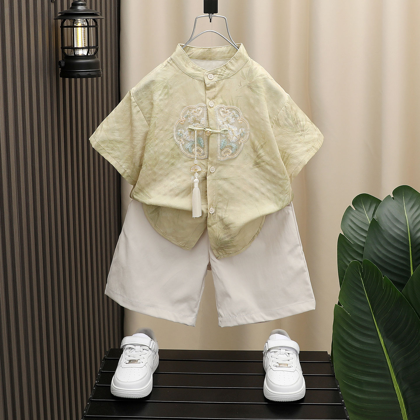 左西男童夏季新中式汉服2025新款帅气宝宝儿童演出服男孩短袖套装