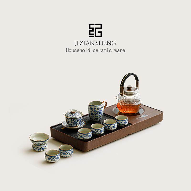 青花汝窑茶具套组整套小型茶台烧水壶一体茶盘家用办公室会客泡茶,餐饮具,整套茶具,淘宝优惠券,粉丝福利购,淘宝优惠卷