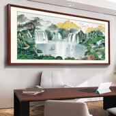 聚宝盆中式 山水风景挂画办公室流水生财装 饰画客厅沙发背景墙字画