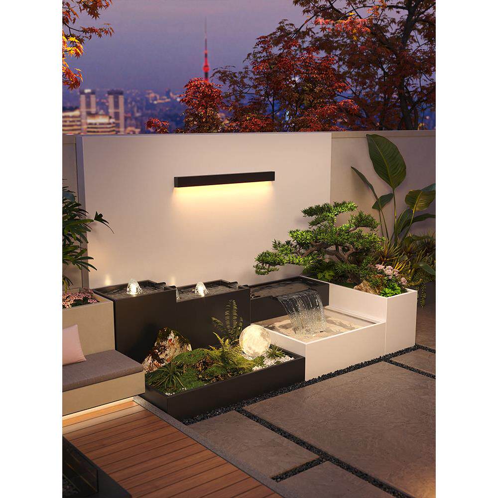 户外不锈钢成品水景流水墙水幕墙庭院鱼池造景景观墙流水景墙