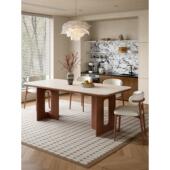 实木岩板餐桌覆古风中式 洞石岩板餐桌椅组合现代简约方形家用餐桌