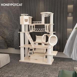 蜜罐猫爬架猫窝猫树一体超大型实木猫城堡猫木质猫架猫别墅210606