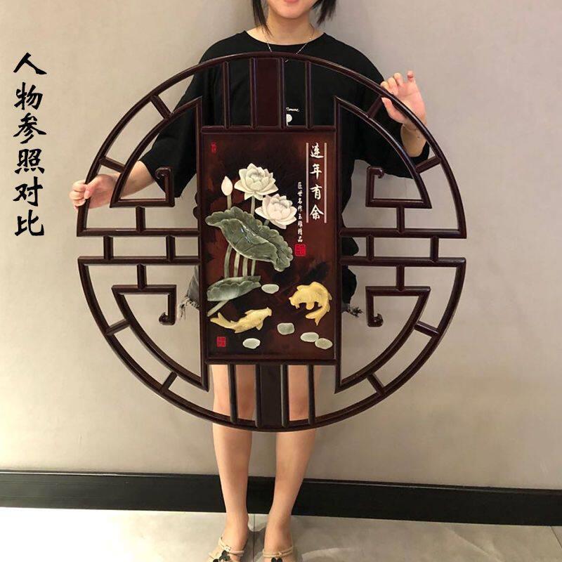 新中式实木玉雕装饰画客厅沙发背景墙壁饰玄关入户走廊尽头挂件画