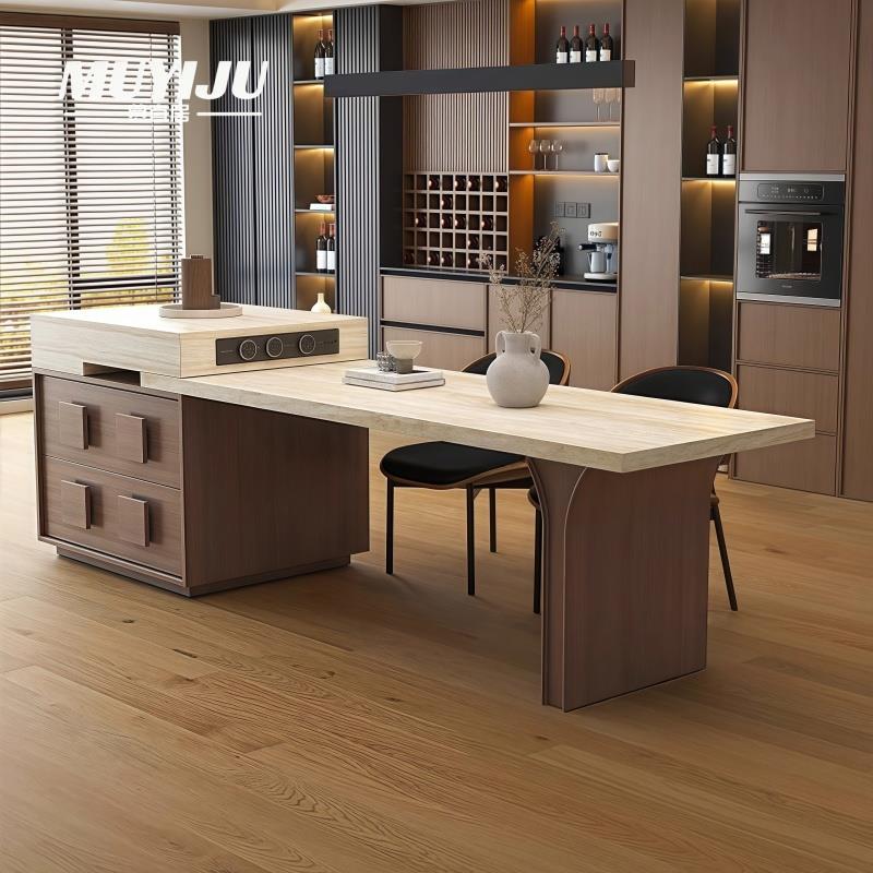 中古风岛台餐桌一体家用可伸缩厨房倒台小户型高级感轻奢岩板导台