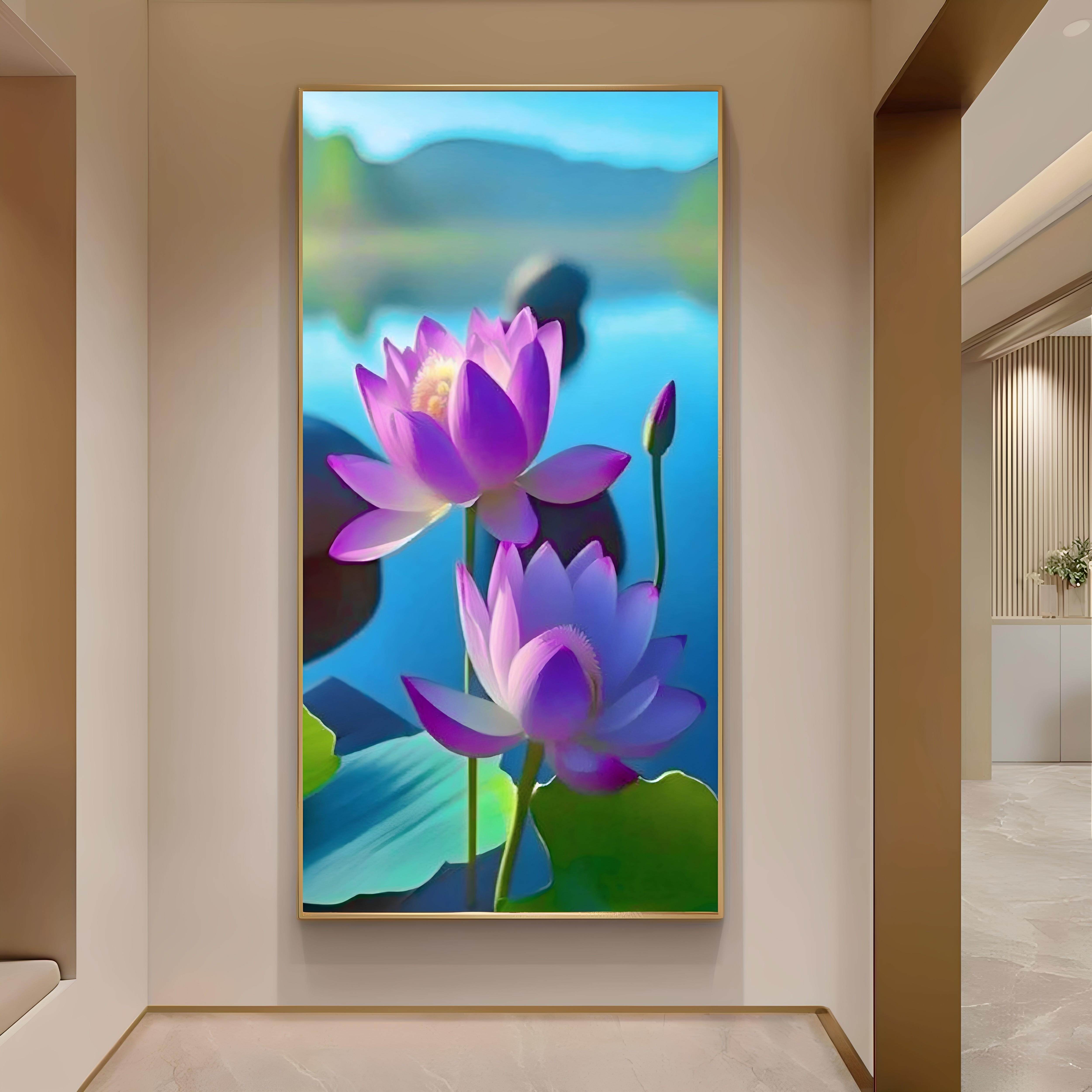 新中式玄关装饰画荷花莲花走廊聚财挂画客厅茶室壁画山水晶瓷画
