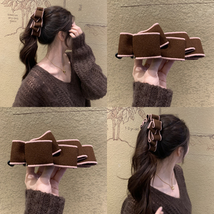 摩卡可可 韩系丝绒蝴蝶结香蕉夹女高马尾竖夹饱满后脑勺发夹头饰